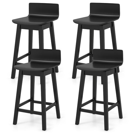 24.5 Inch Swivel Wooden Bar Stools Set of 4 with Rubber Wood Legs and Low Back, Black Bar Stools Black at Gallery Canada