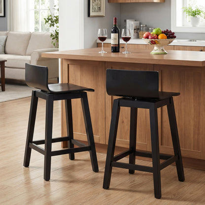 24.5 Inch Swivel Wooden Bar Stools Set of 4 with Rubber Wood Legs and Low Back, Black Bar Stools at Gallery Canada