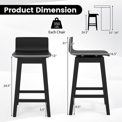 24.5 Inch Swivel Wooden Bar Stools Set of 4 with Rubber Wood Legs and Low Back, Black Bar Stools at Gallery Canada