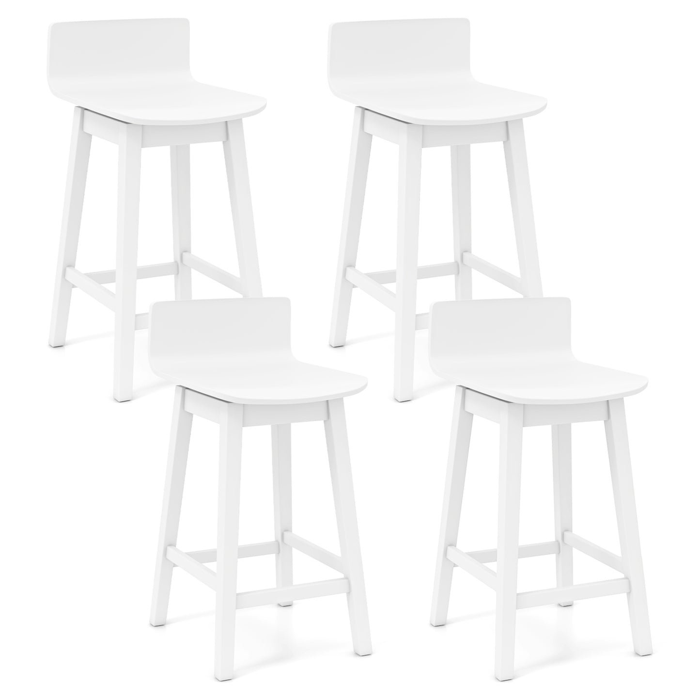 24.5 Inch Swivel Wooden Bar Stools Set of 4 with Rubber Wood Legs and Low Back, White Bar Stools White at Gallery Canada