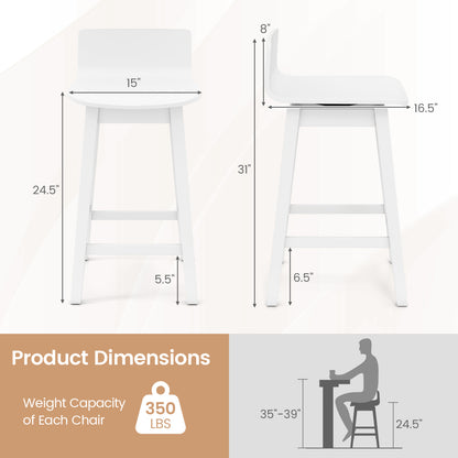 24.5 Inch Swivel Wooden Bar Stools Set of 4 with Rubber Wood Legs and Low Back, White Bar Stools at Gallery Canada
