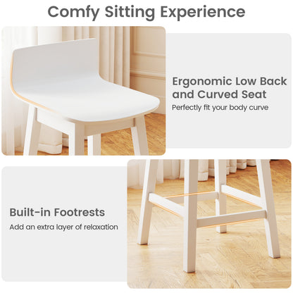 24.5 Inch Swivel Wooden Bar Stools Set of 4 with Rubber Wood Legs and Low Back, White Bar Stools at Gallery Canada