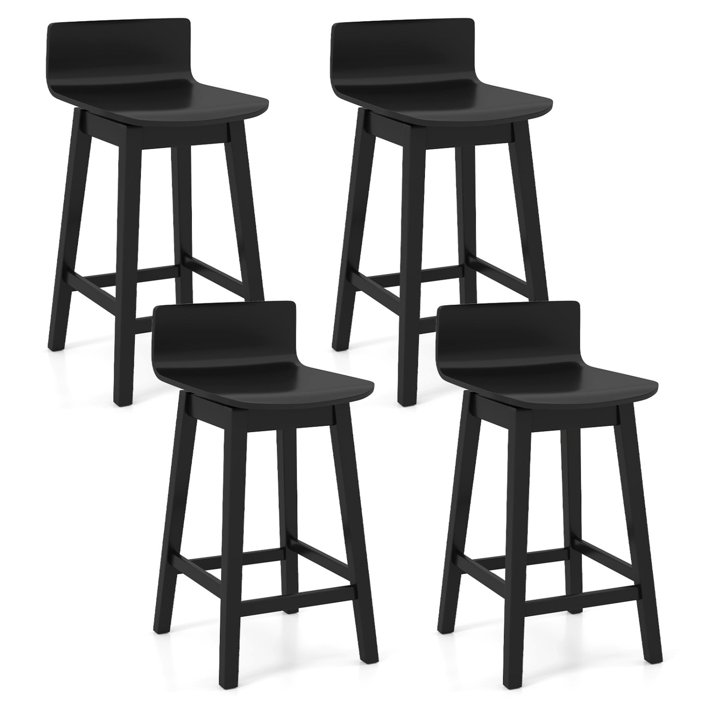 24.5 Inch Swivel Wooden Bar Stools Set of 4 with Rubber Wood Legs and Low Back, Black Bar Stools at Gallery Canada