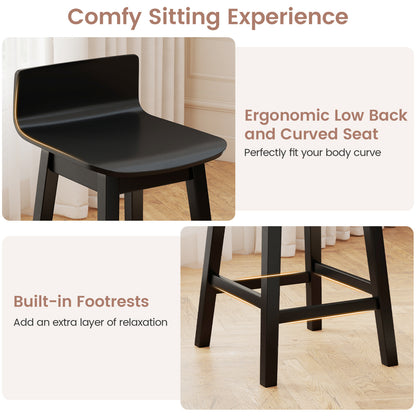 24.5 Inch Swivel Wooden Bar Stools Set of 4 with Rubber Wood Legs and Low Back, Black Bar Stools at Gallery Canada