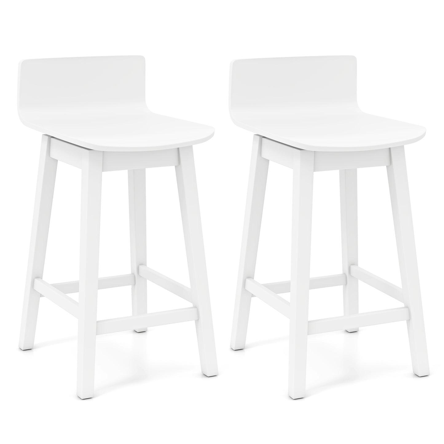 24.5 Inch Swivel Wooden Bar Stools Set of 2 with Rubber Wood Legs and Low Back, White Bar Stools White at Gallery Canada