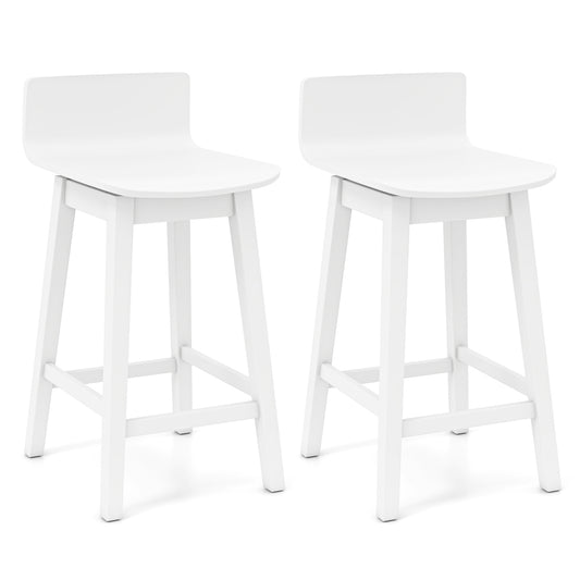 24.5 Inch Swivel Wooden Bar Stools Set of 2 with Rubber Wood Legs and Low Back, White Bar Stools White at Gallery Canada