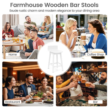 24.5 Inch Swivel Wooden Bar Stools Set of 2 with Rubber Wood Legs and Low Back, White Bar Stools at Gallery Canada