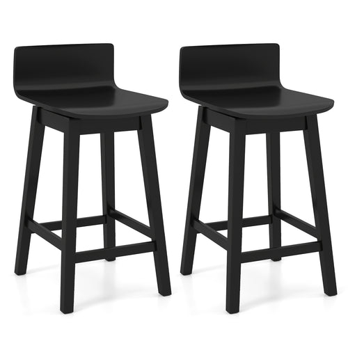 24.5 Inch Swivel Wooden Bar Stools Set of 2 with Rubber Wood Legs and Low Back, Black