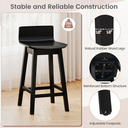 24.5 Inch Swivel Wooden Bar Stools Set of 2 with Rubber Wood Legs and Low Back, Black Bar Stools at Gallery Canada