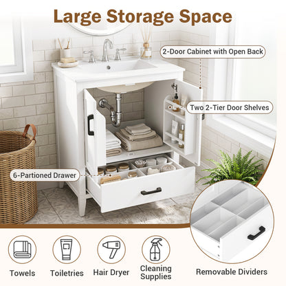 24.5" Modern Bathroom Vanity With Sink, 2 Doors And Drawer, White
