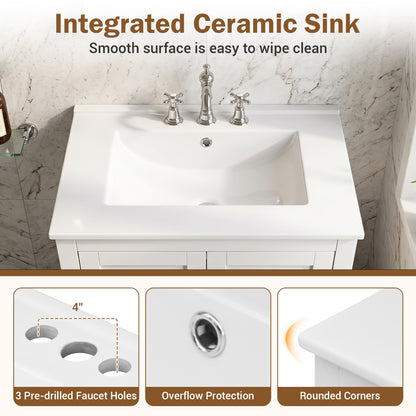 24.5" Modern Bathroom Vanity With Sink, 2 Doors And Drawer, White