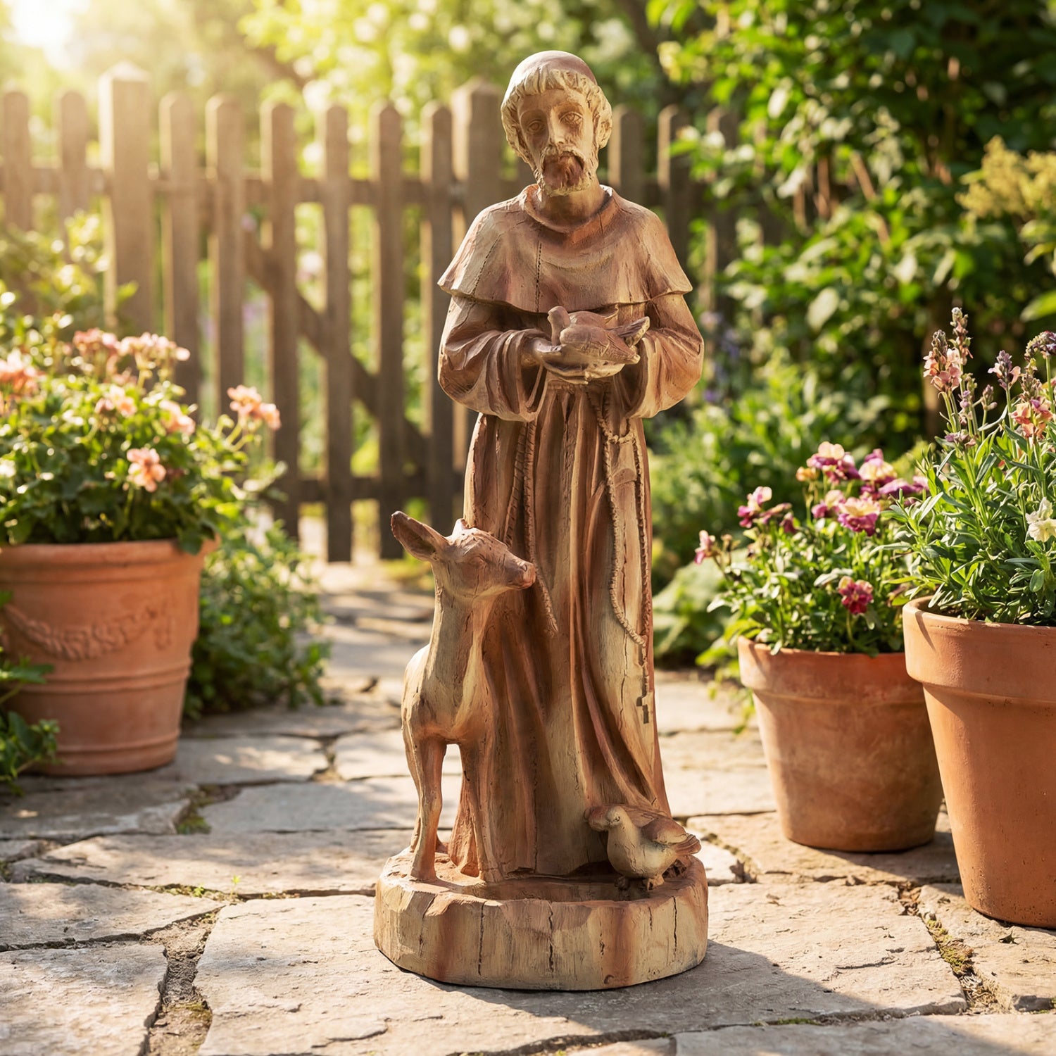 24.5 Inch Saint Francis Statue With Bird Feeder, Brown Outdoor Decor at Gallery Canada