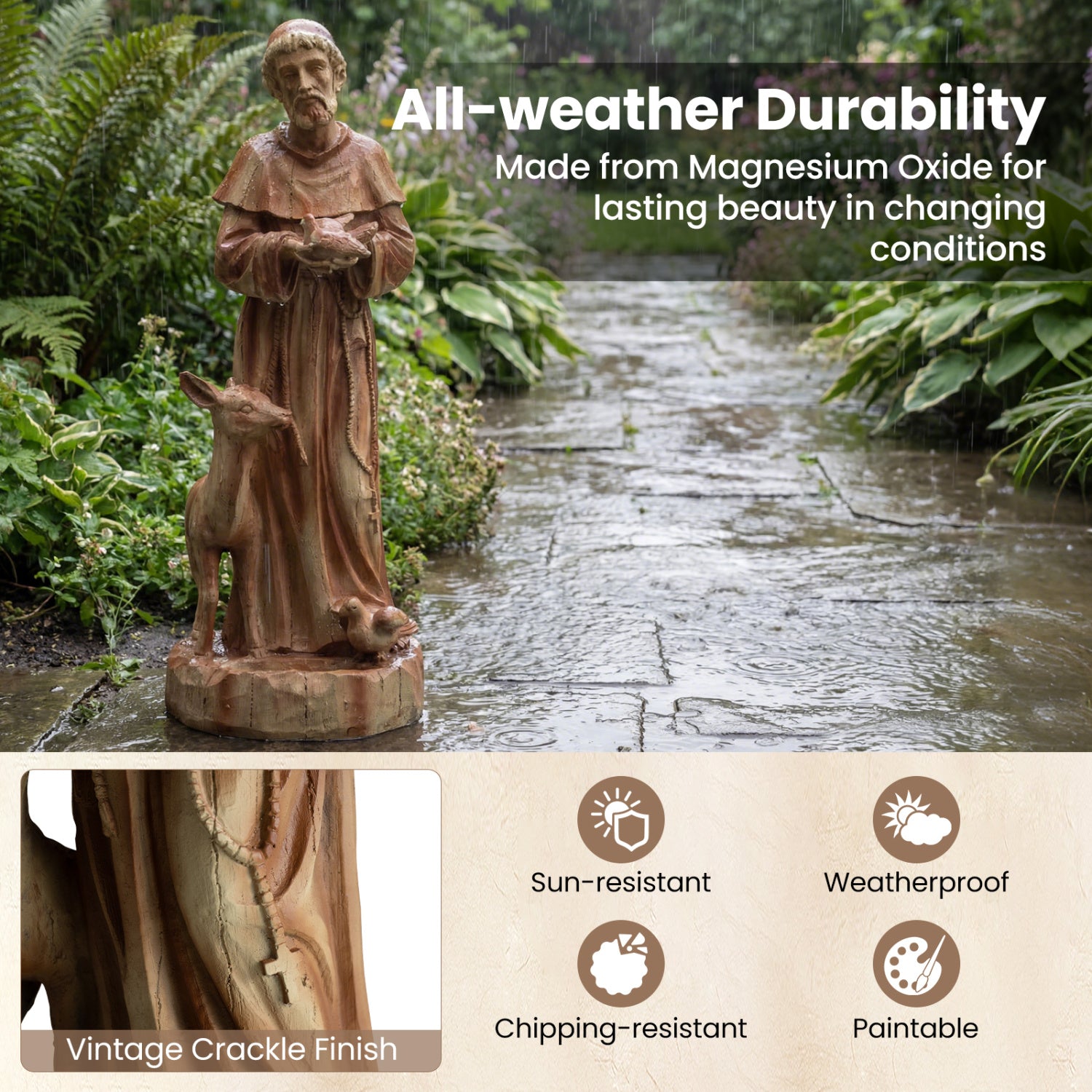 24.5 Inch Saint Francis Statue With Bird Feeder, Brown Outdoor Decor at Gallery Canada