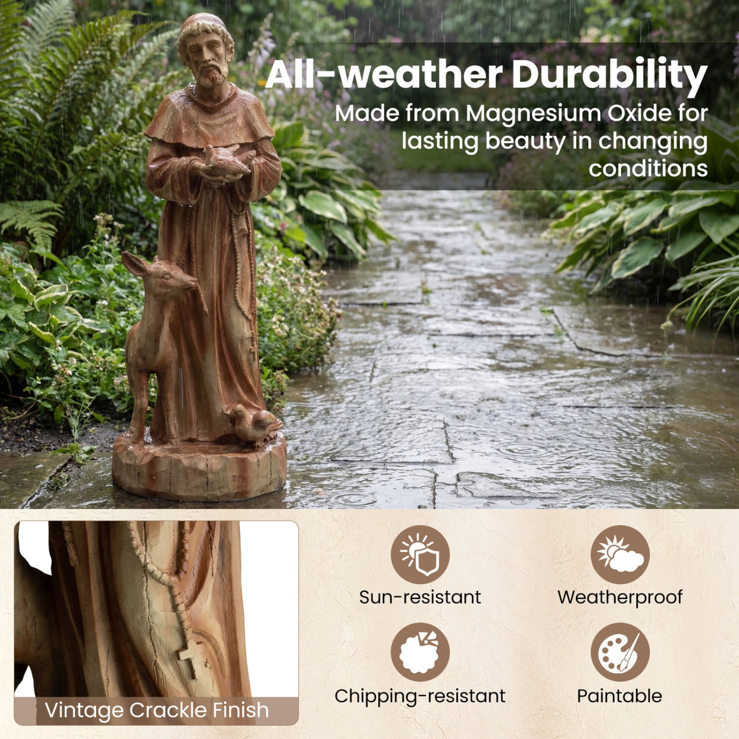 24.5 Inch Saint Francis Statue With Bird Feeder, Brown Outdoor Decor at Gallery Canada