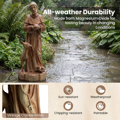 24.5 Inch Saint Francis Statue With Bird Feeder, Brown Outdoor Decor at Gallery Canada