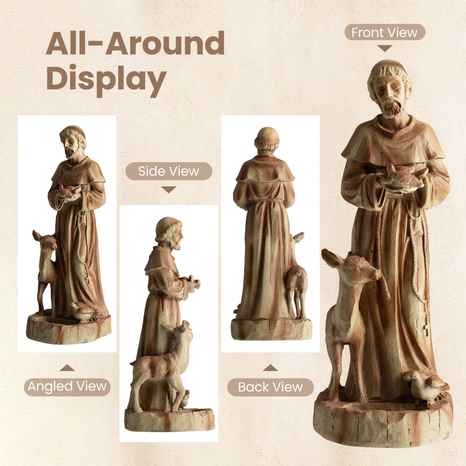 24.5 Inch Saint Francis Statue With Bird Feeder, Brown Outdoor Decor at Gallery Canada