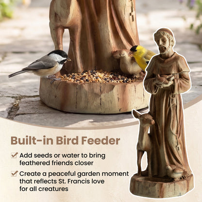 24.5 Inch Saint Francis Statue With Bird Feeder, Brown Outdoor Decor at Gallery Canada