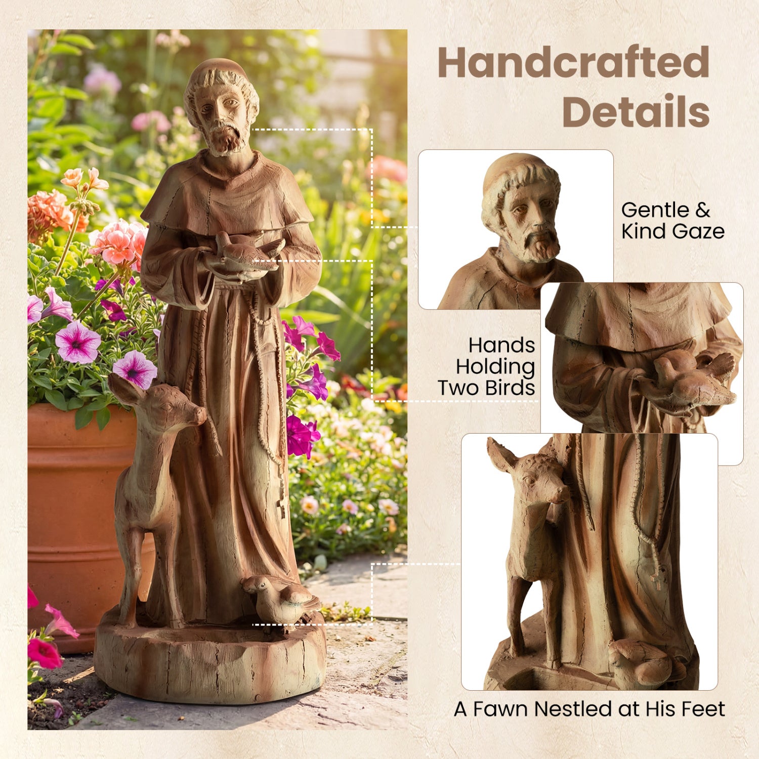 24.5 Inch Saint Francis Statue With Bird Feeder, Brown Outdoor Decor at Gallery Canada