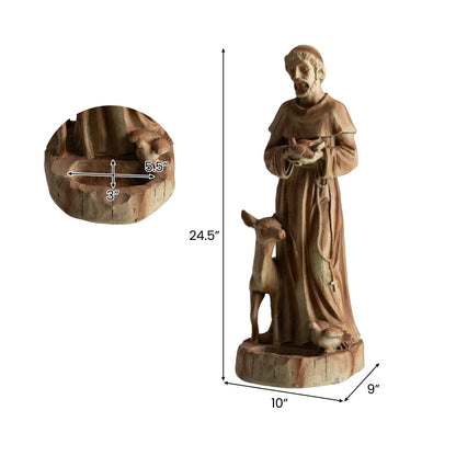 24.5 Inch Saint Francis Statue With Bird Feeder, Brown Outdoor Decor at Gallery Canada