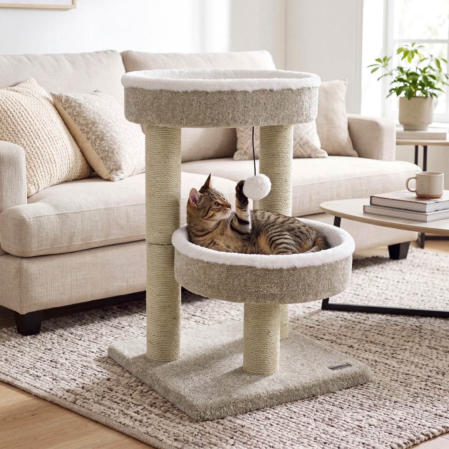 24 Cat Tower, 2 Plush Perches, Scratching Posts, Dangling Ball Cat Trees Condos & Scratchers at Gallery Canada