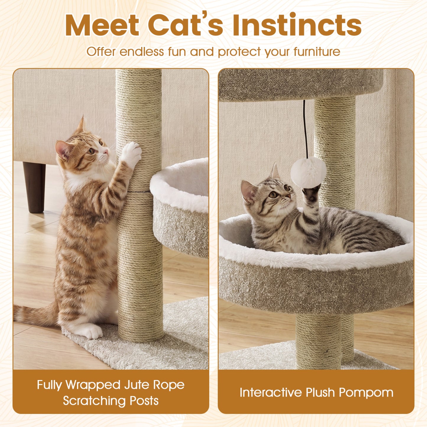 24 Cat Tower, 2 Plush Perches, Scratching Posts, Dangling Ball Cat Trees Condos & Scratchers at Gallery Canada