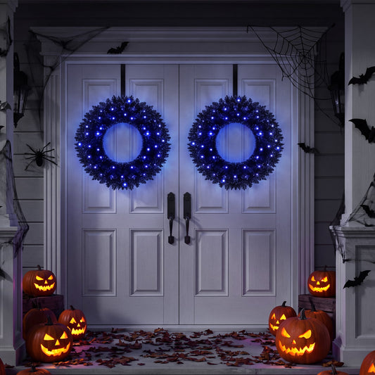 24” Full Wreath with 179 Lush Branch Tips and 35 Purple LED Lights Auto Timer-Set of 2 Christmas Decor & Accessories Options at Gallery Canada