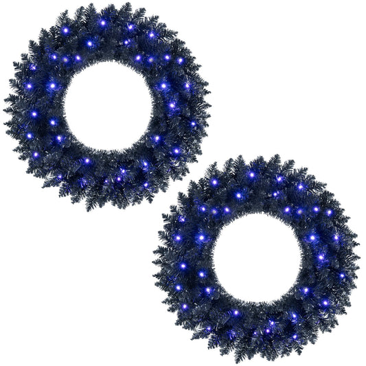 24” Full Wreath with 179 Lush Branch Tips and 35 Purple LED Lights Auto Timer-Set of 2 Christmas Decor & Accessories Options at Gallery Canada
