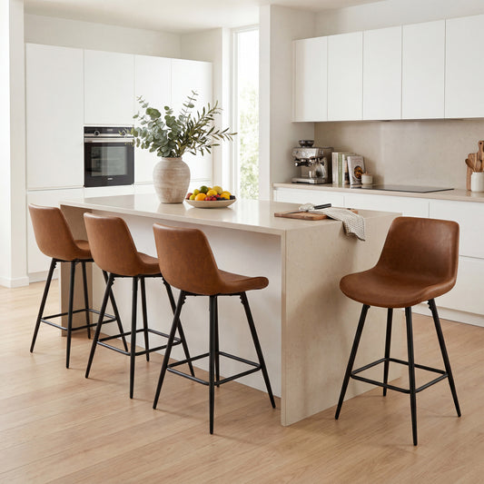 24 Inch Bar Stools Set Of 4, With Backs And Footrests, Brown Bar Stools Brown at Gallery Canada