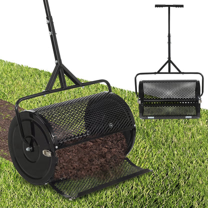 24 Inch Compost Spreader, Peat Moss Roller, Height-Adjustable Handle, Black Lawn Care Tools at Gallery Canada