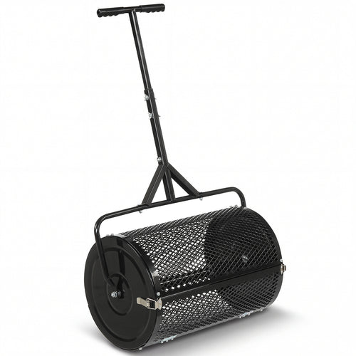 24 Inch Compost Spreader, Peat Moss Roller, Height-Adjustable Handle, Black