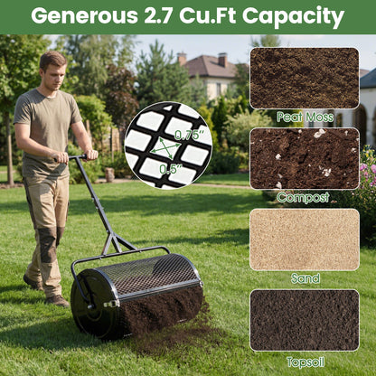 24 Inch Compost Spreader, Peat Moss Roller, Height-Adjustable Handle, Black Lawn Care Tools at Gallery Canada