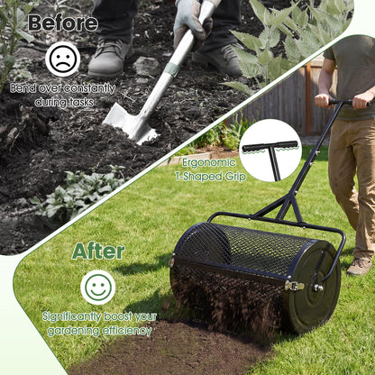 24 Inch Compost Spreader, Peat Moss Roller, Height-Adjustable Handle, Black Lawn Care Tools at Gallery Canada