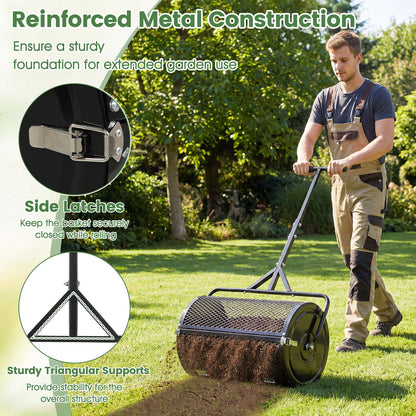 24 Inch Compost Spreader, Peat Moss Roller, Height-Adjustable Handle, Black Lawn Care Tools at Gallery Canada