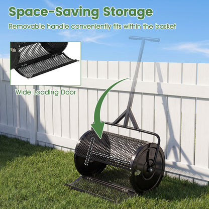 24 Inch Compost Spreader, Peat Moss Roller, Height-Adjustable Handle, Black Lawn Care Tools at Gallery Canada