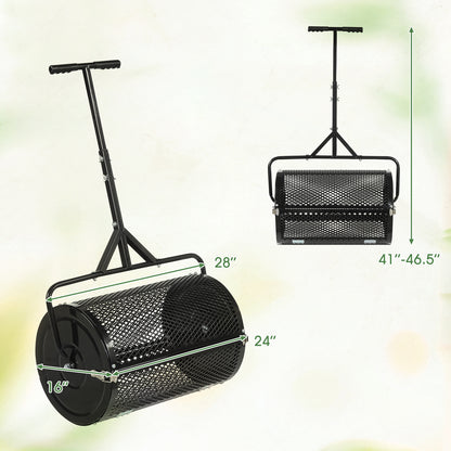 24 Inch Compost Spreader, Peat Moss Roller, Height-Adjustable Handle, Black Lawn Care Tools at Gallery Canada