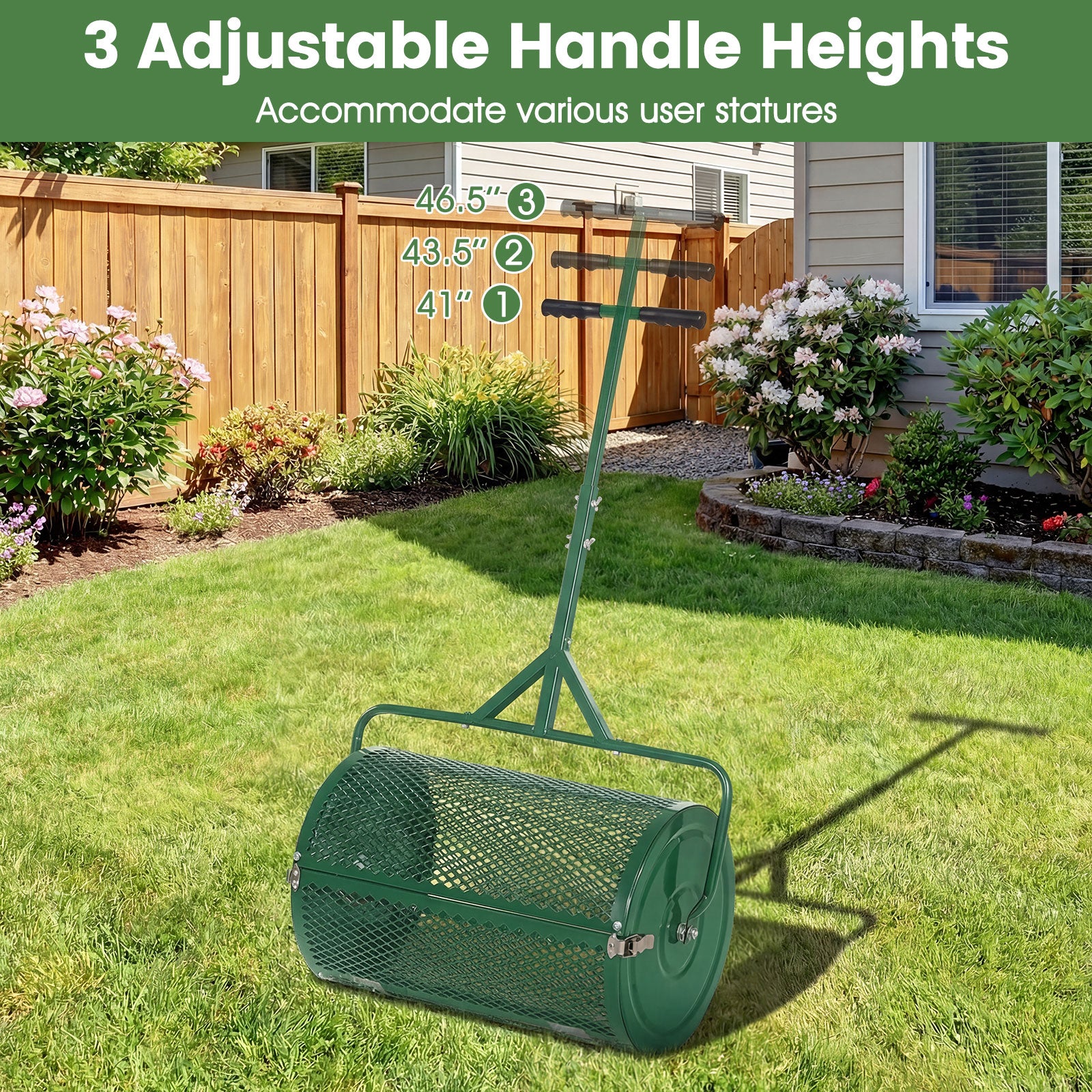 24 Inch Compost Spreader, Height-Adjustable T-Handle, Green Lawn Care Tools at Gallery Canada