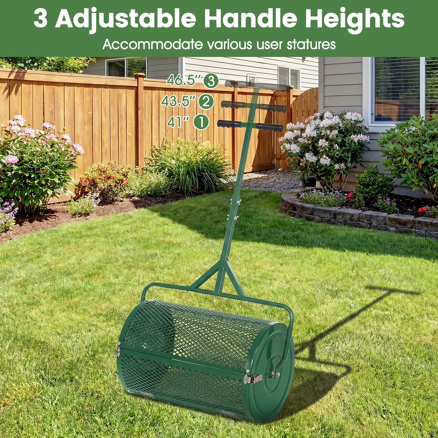 24 Inch Compost Spreader, Height-Adjustable T-Handle, Green Lawn Care Tools at Gallery Canada
