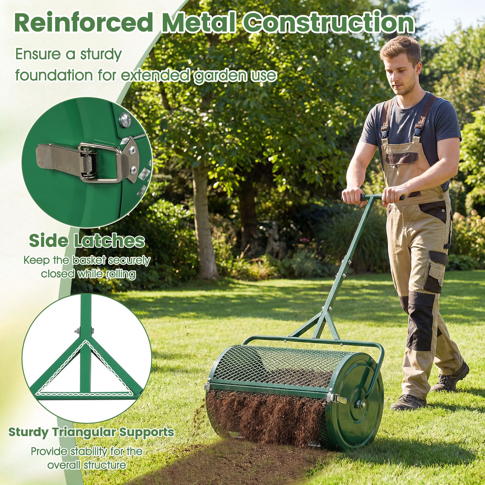 24 Inch Compost Spreader, Height-Adjustable T-Handle, Green Lawn Care Tools at Gallery Canada