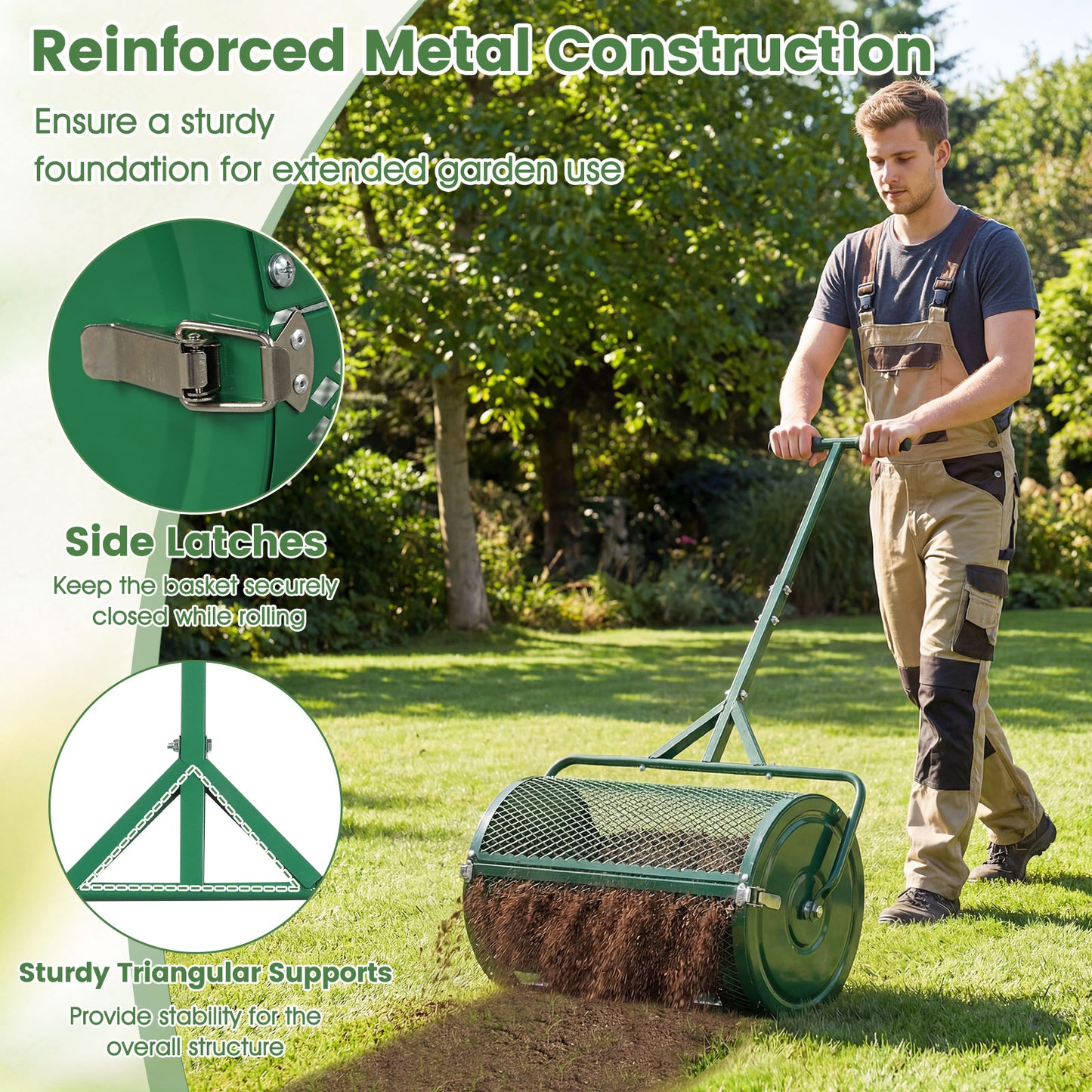 24 Inch Compost Spreader, Height-Adjustable T-Handle, Green Lawn Care Tools at Gallery Canada