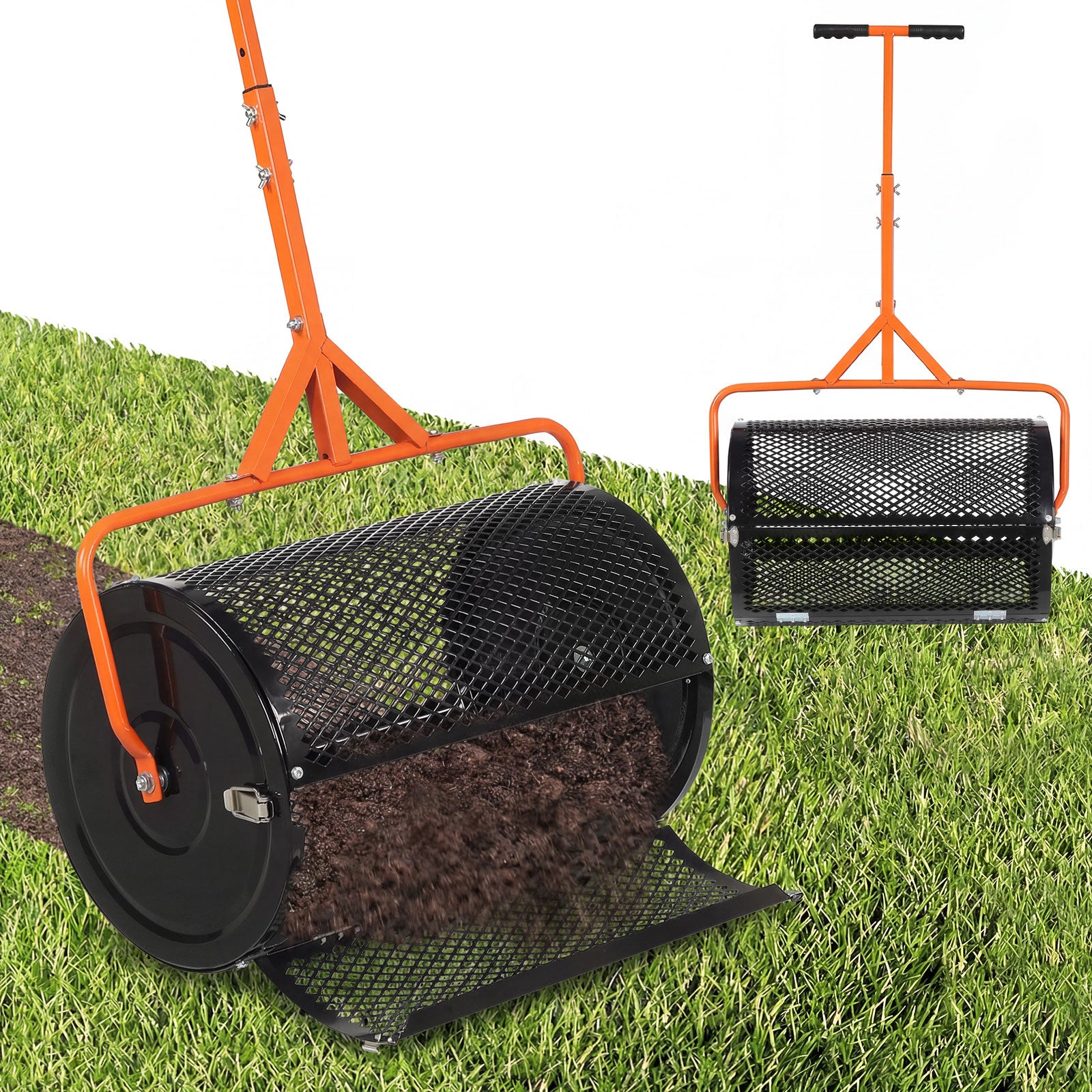 24 Inch Compost Spreader, Peat Moss Roller, Adjustable T-Handle, Orange Lawn Care Tools at Gallery Canada