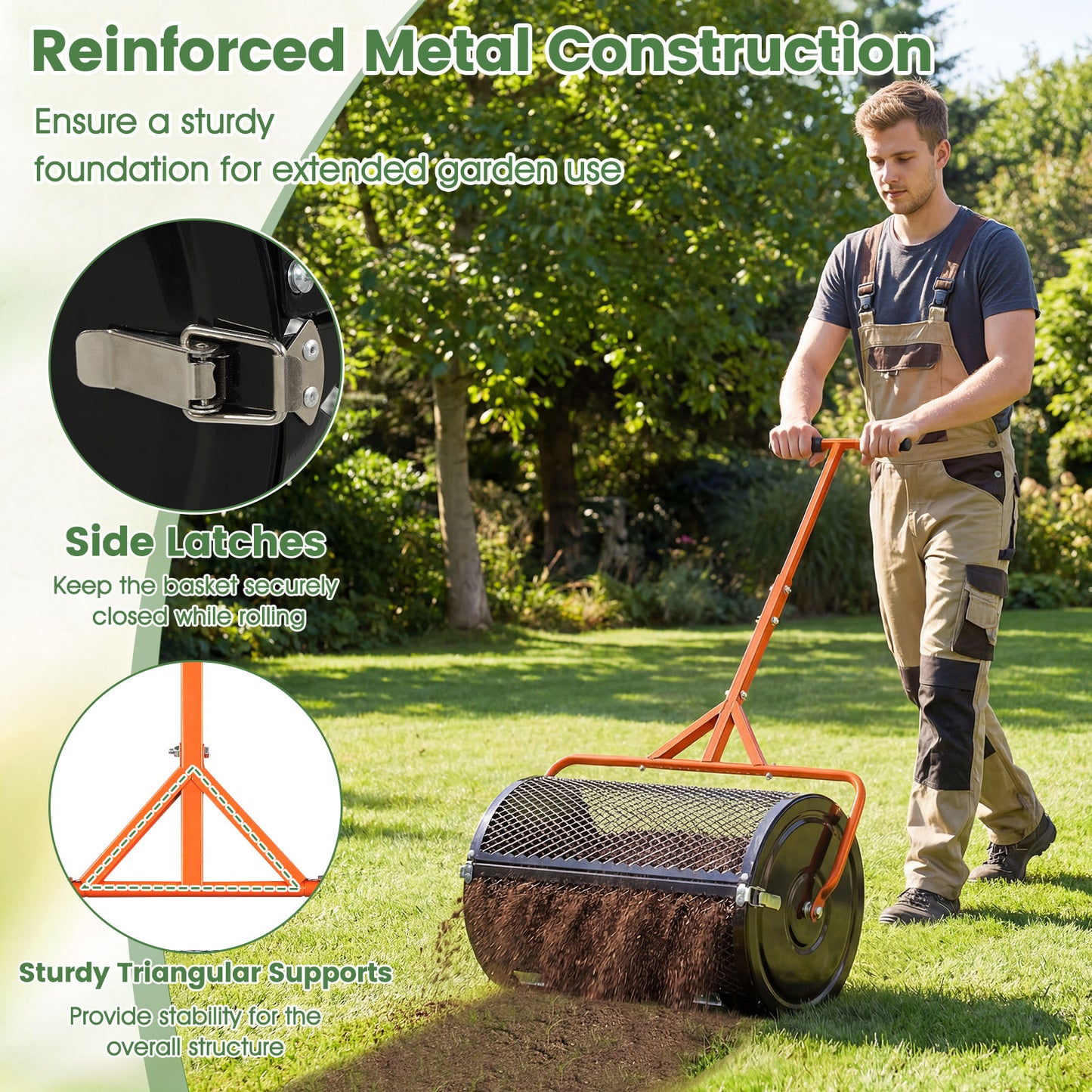 24 Inch Compost Spreader, Peat Moss Roller, Adjustable T-Handle, Orange Lawn Care Tools at Gallery Canada