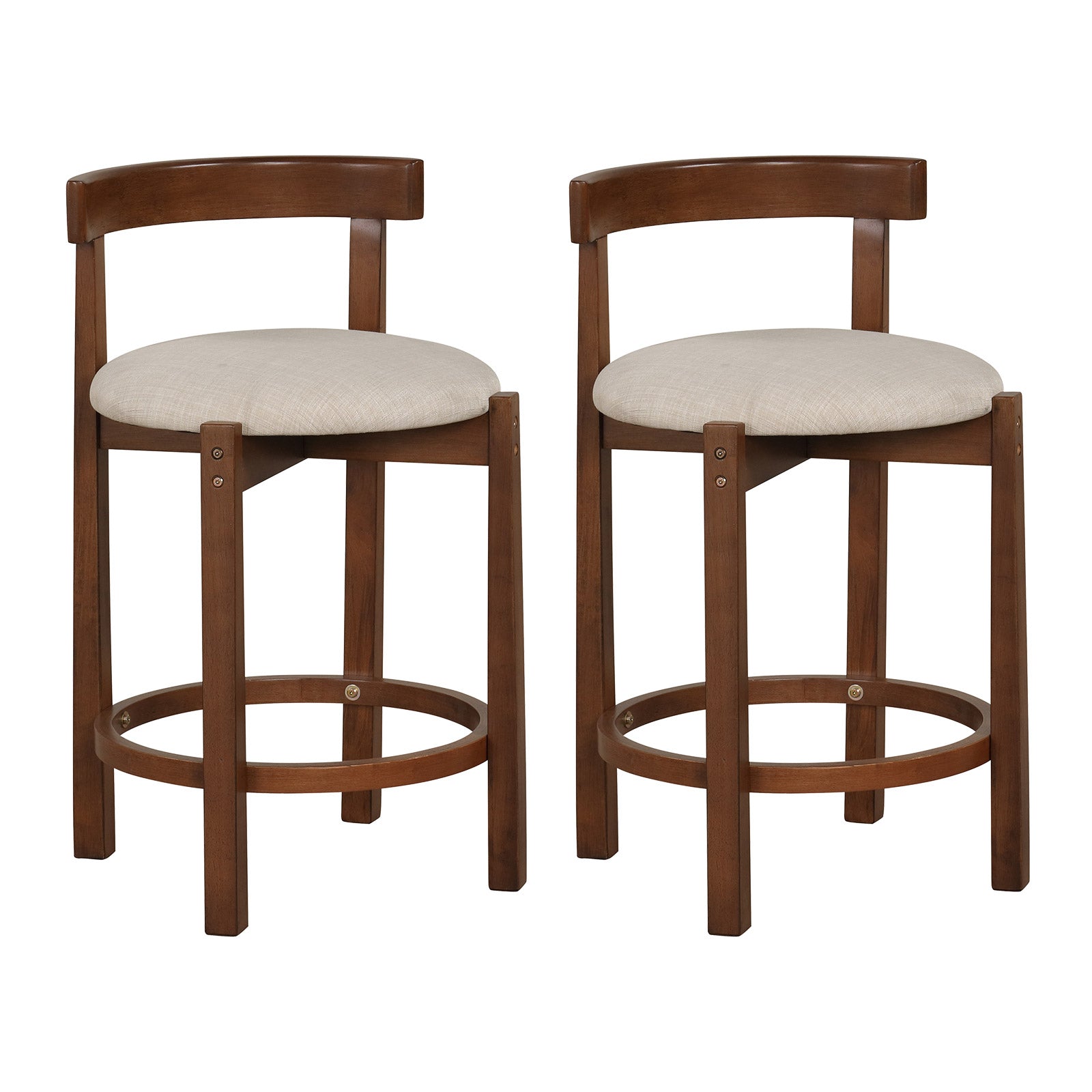 24 Inch Counter Height Bar Stools Set of 2 with Backrests and Footrests, Beige Bar Stools at Gallery Canada