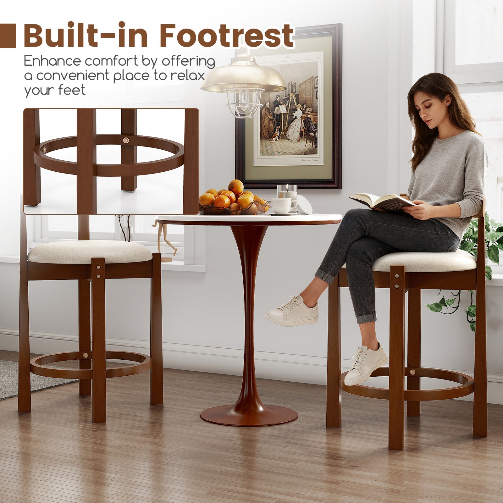 24 Inch Counter Height Bar Stools, Set of 2, Beige Bar Stools at Gallery Canada