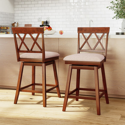 24 Inch Counter Height Barstools with Backrest and Upholstered Seat Cushion for Kitchen Dining Room, Oak