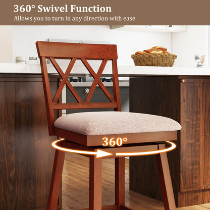 24 Inch Counter Height Barstools with Backrest and Upholstered Seat Cushion for Kitchen Dining Room, Oak