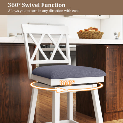 24 Inch Counter Height Barstools with Backrest and Upholstered Seat Cushion for Kitchen Dining Room, White