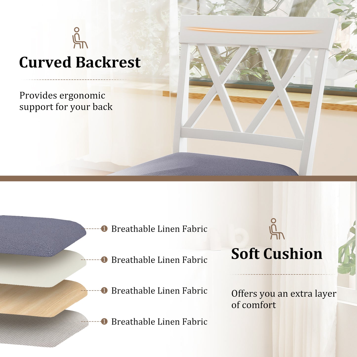 24 Inch Counter Height Barstools with Backrest and Upholstered Seat Cushion for Kitchen Dining Room, White