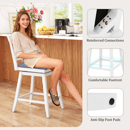 24 Inch Counter Height Barstools with Backrest and Upholstered Seat Cushion for Kitchen Dining Room, White
