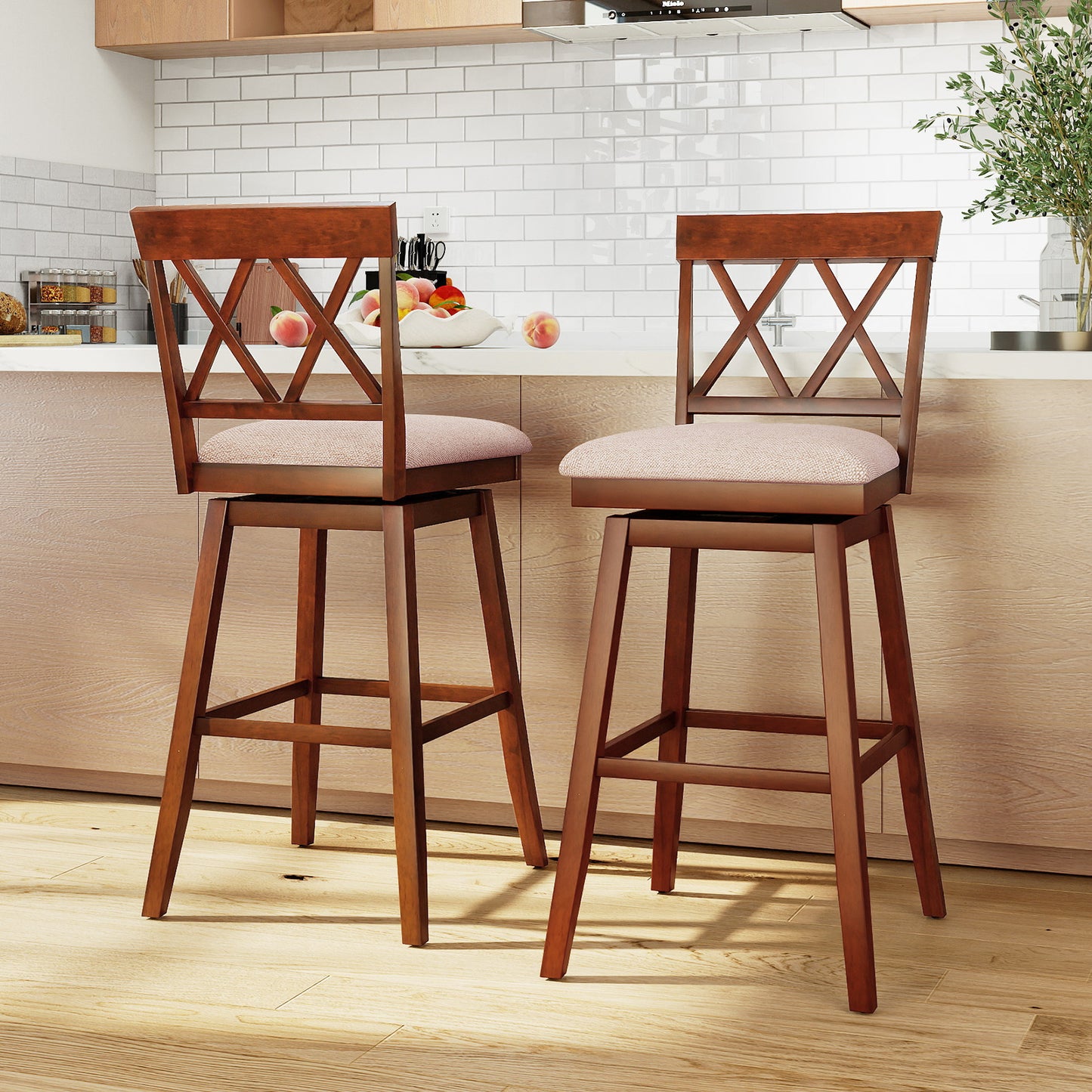 24 Inch Counter Height Barstools Set of 2 with Backrest and Seat Cushion-29 inch