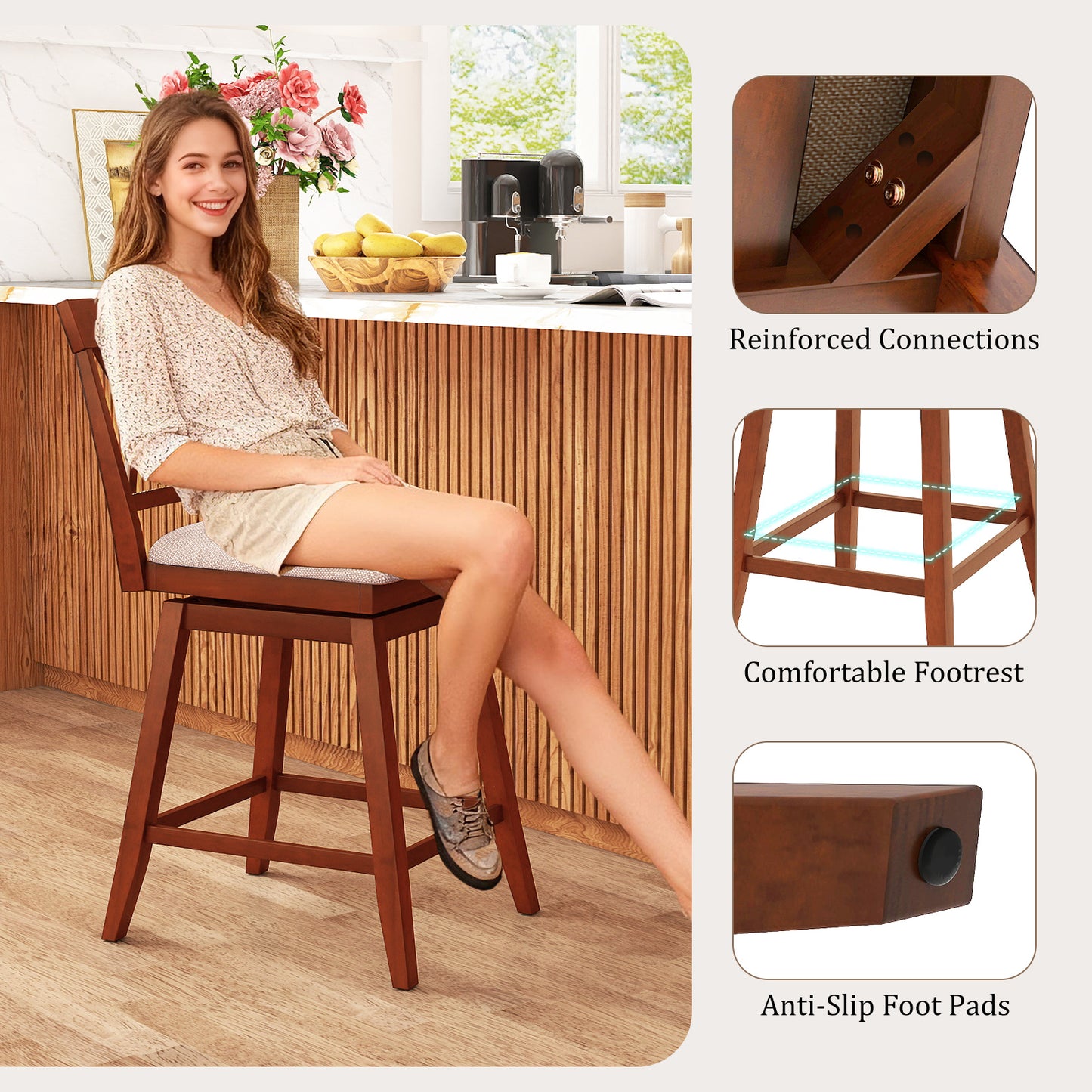 24 Inch Counter Height Barstools Set of 4 with Backrest and Upholstered Seat Cushion-24 Inch